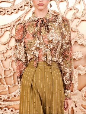 NWOT Ulla Johnson Silk Long-Sleeve Floral Tie-Neck Vedra Blouse